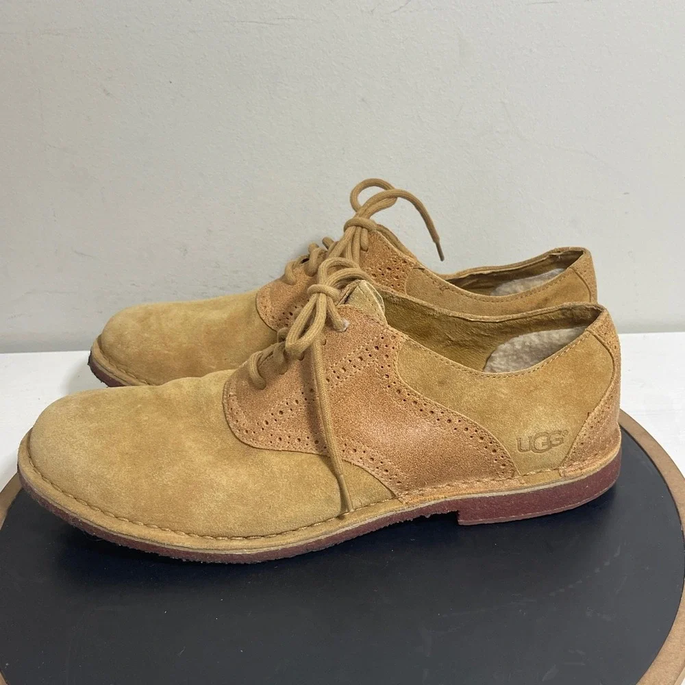 UGG‎ Lyle Suede Brogue Oxford Men Size 13 Lace Up Tan  Business Shearling Lined